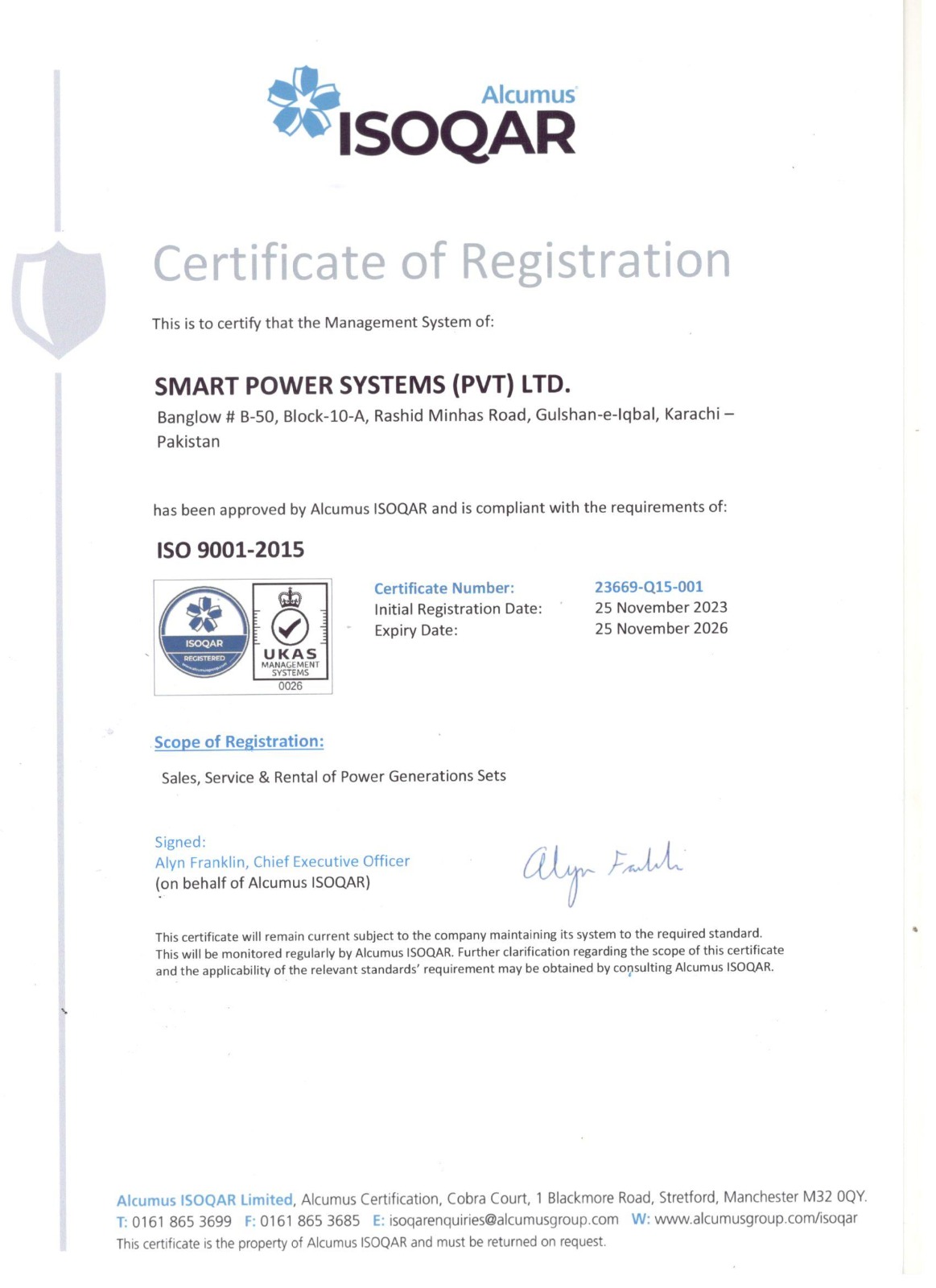 ISO 9001:2015 Certificate of Registration